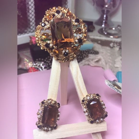 VTG ~FLORENZA Topaz Demi Parure Set - Picture 2 of 6